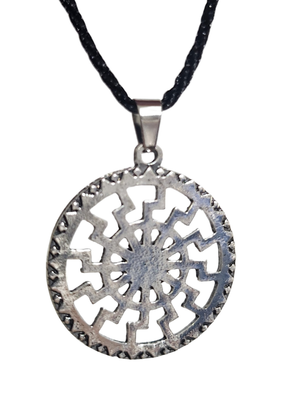 Black Sun Wheel Necklace Slavic Esoteric Occultism Protection Pendant 20″ Cord