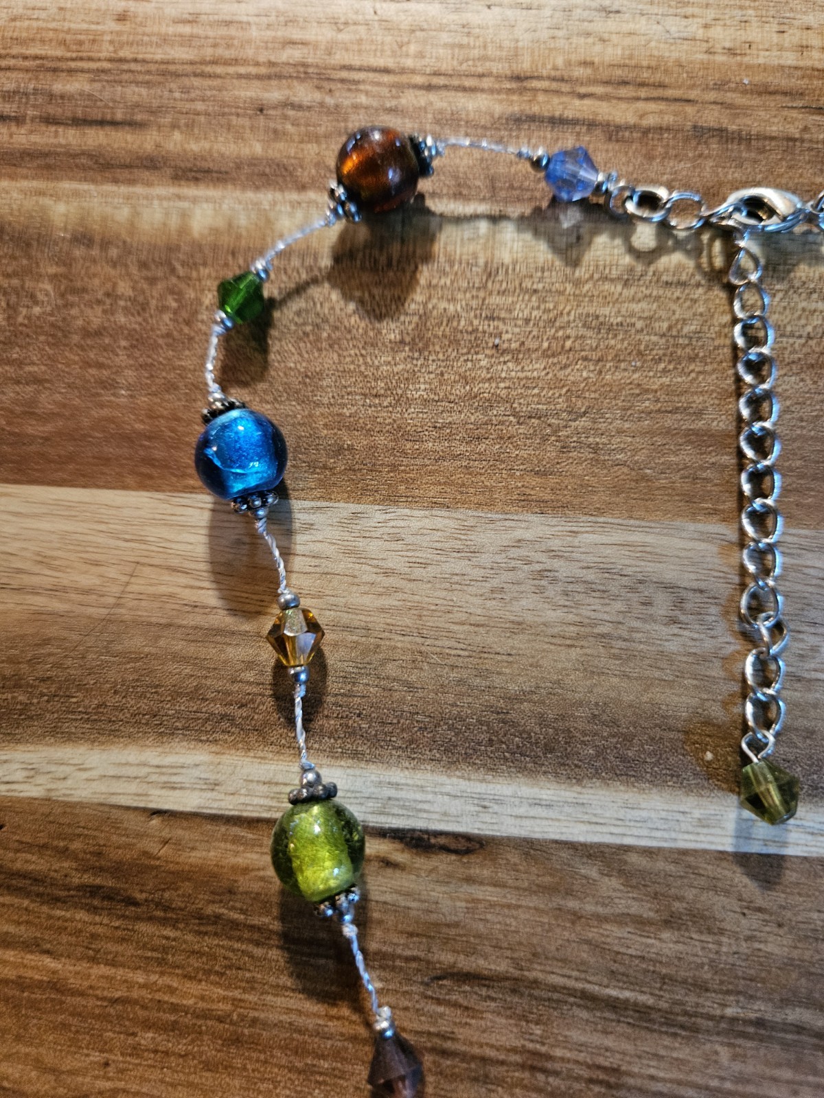 Variety of Colorful Artist-made Glass Beads On A Silver Tone Chain Necklace