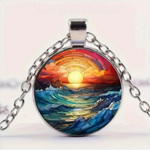 Red And Yellow Bird Round Pendant Necklace