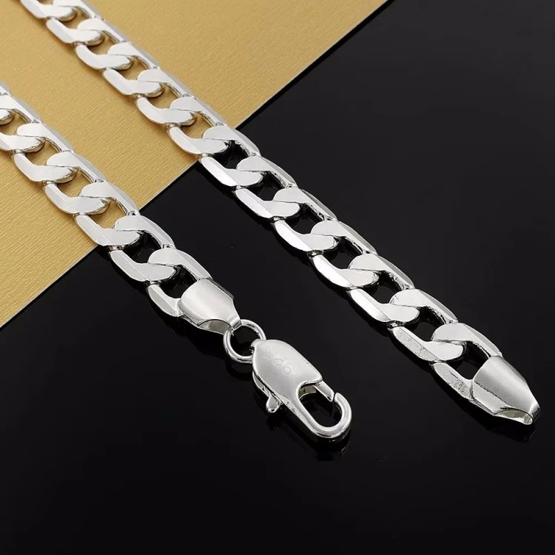 925 Sterling Silver 8MM Men’s Sideways Chain Necklace Fashion Jewelry 20/24 Inch