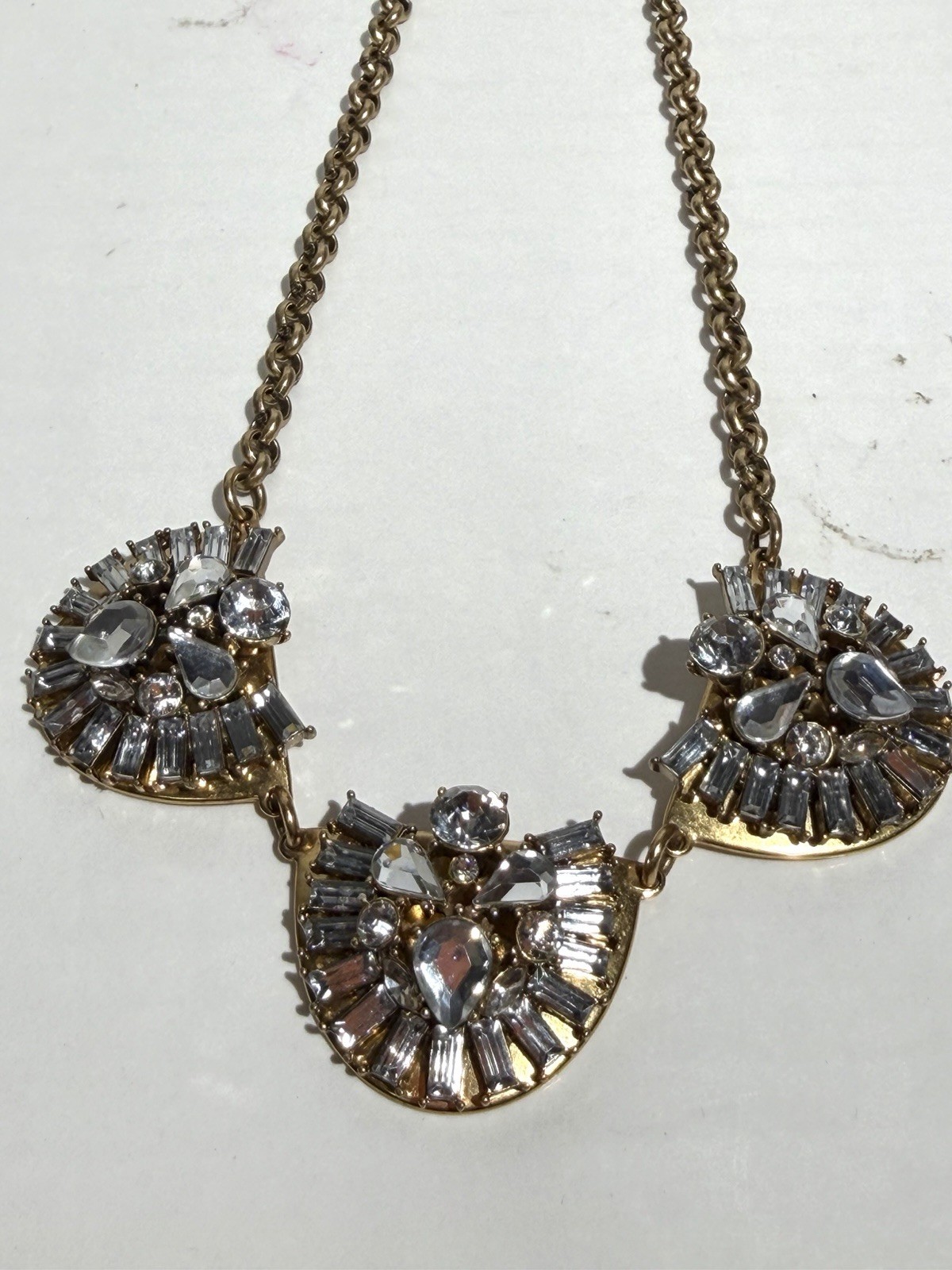 J CREW Statement 20″ Necklace Rhinestone Jewelry Chunky gold tone Adjustable
