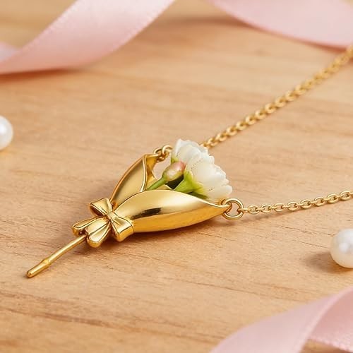 Flower Bouquet Vase Necklace Real Dried Flower Holder Pendant Gift for Women