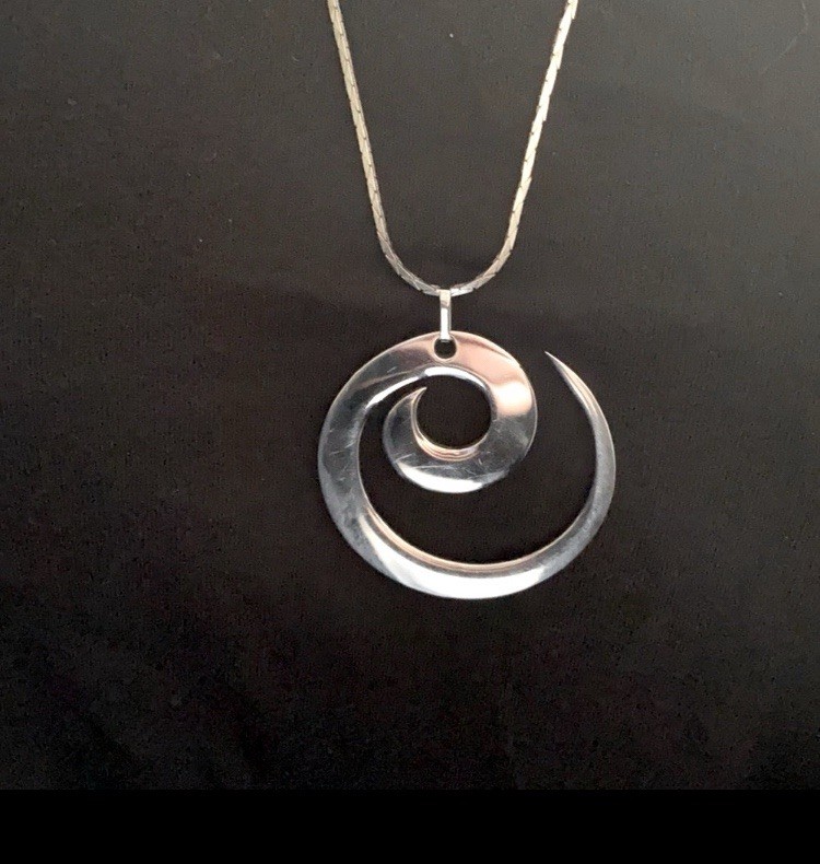 Stainless Steel Open Spiral Wave Pendant Necklace Modern Minimalist Art Festival