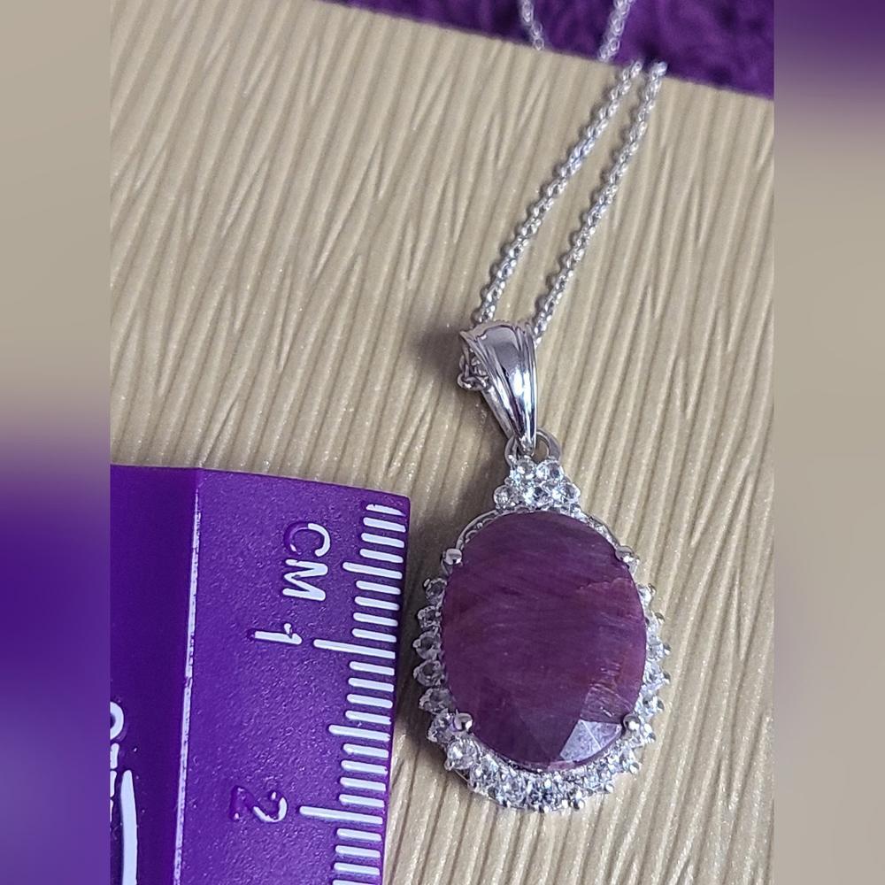Lab Created Ruby White Topaz Gemstone Sterling Silver Pendant, NEW!
