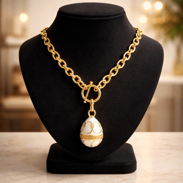 White and Gold Egg Necklace
