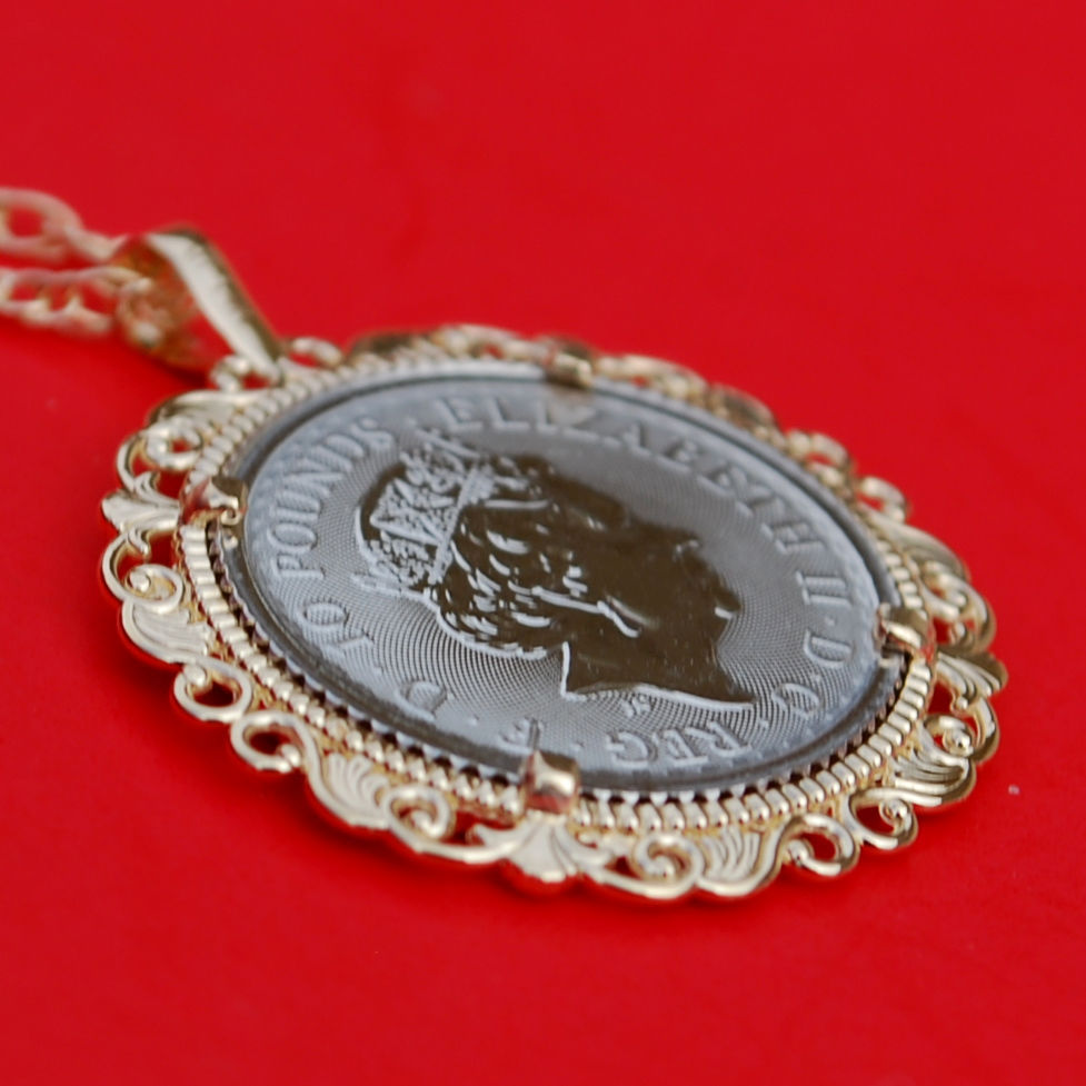 2018 Great Britain 1/10 oz Platinum Britannia BU Coin 14K Gold Necklace NEW