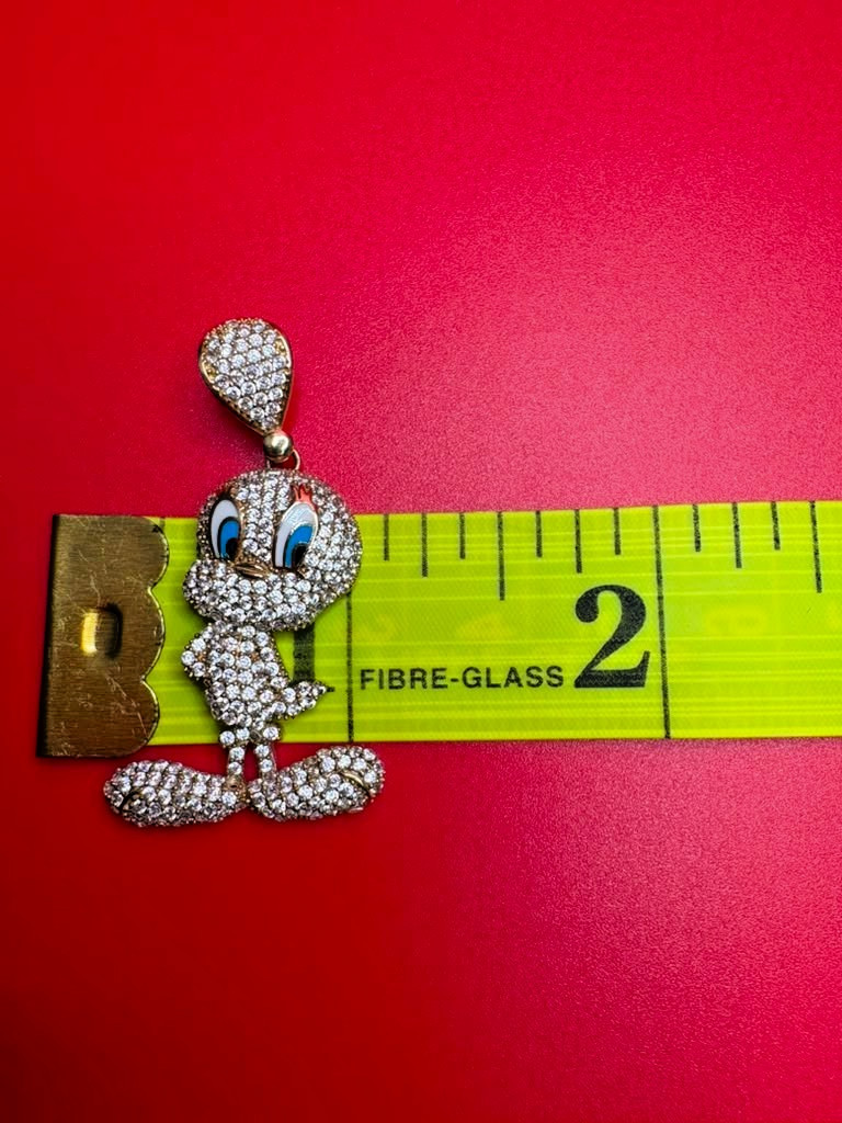 10Kt Iced-Out Tweety Bird Pendant with Cubic Zirconia Stones