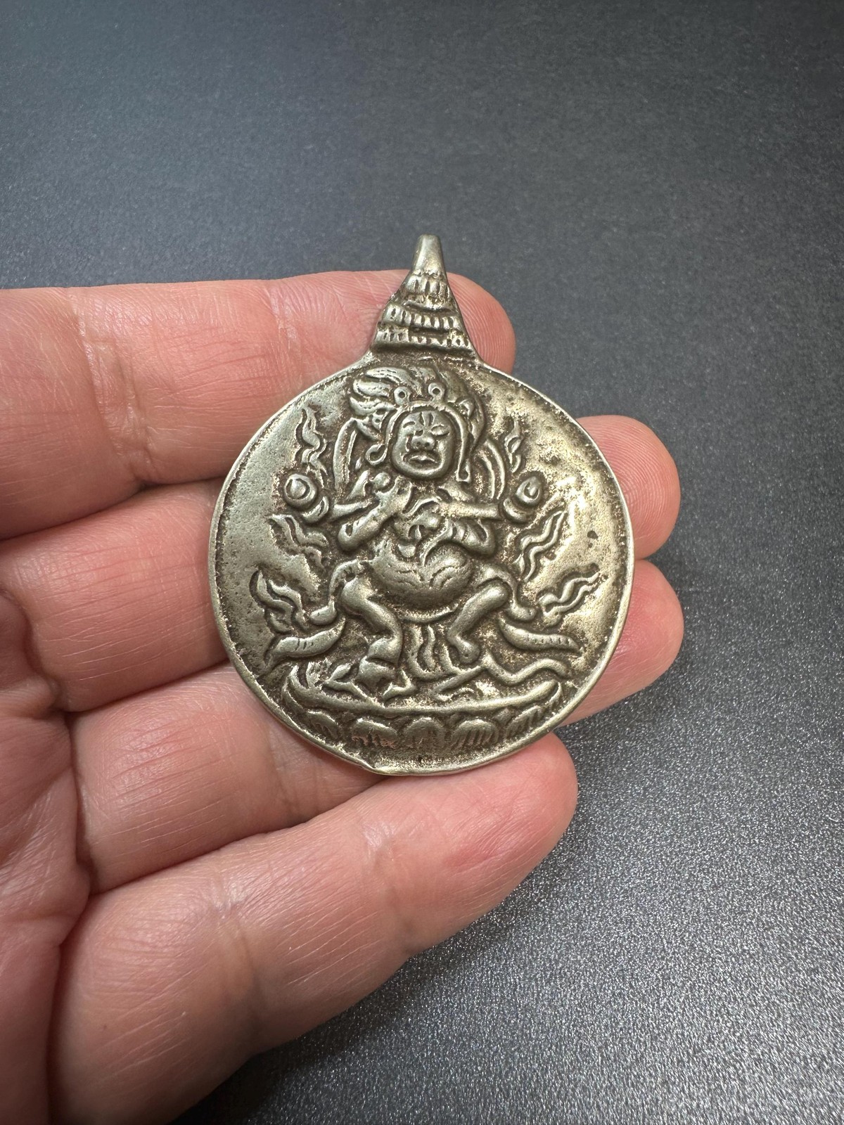 Nepal Tibet Buddhist White Copper Black Mahakala Talisman Pendant | NinePalace