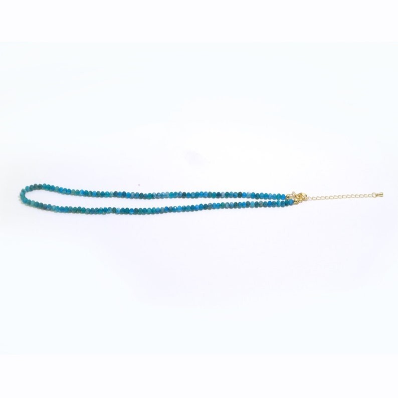 Nature Blue Apatite Faceted Round Gemstone Beads Handmade Women Necklaces 18”