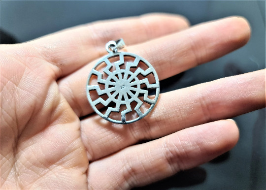 Sun Wheel Pendant 925 Sterling Silver Black Sun Occult Esoteric Talisman Viking