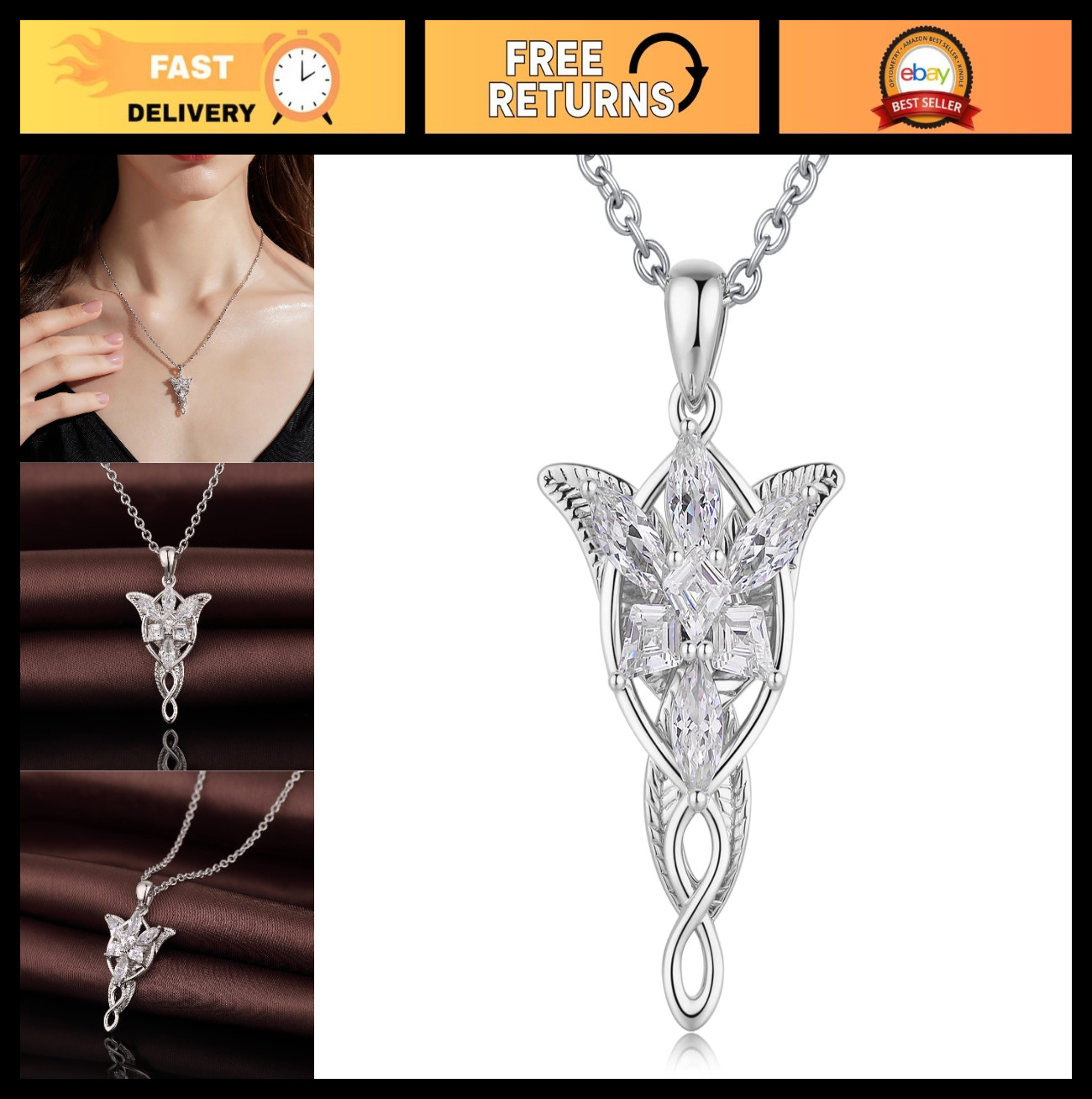 Evenstar Pendant Necklace – 5A+ Cubic Zirconia, Elven Jewelry for Women, Fantasy