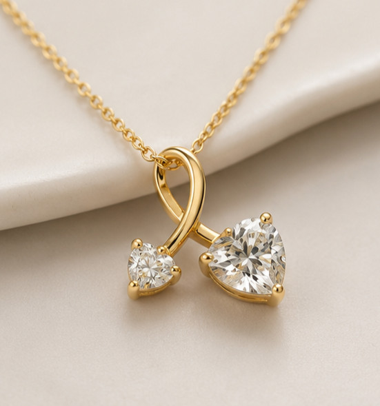 1.20Ct Round Cut Simulated Diamond Heart Shape Pendant 14K Yellow Gold Plated