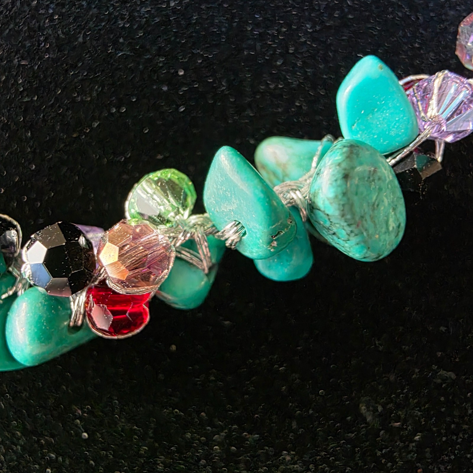Womens Silver Tone Chain Turquoise Stone Multicolor Beads Summer Tropical 16″