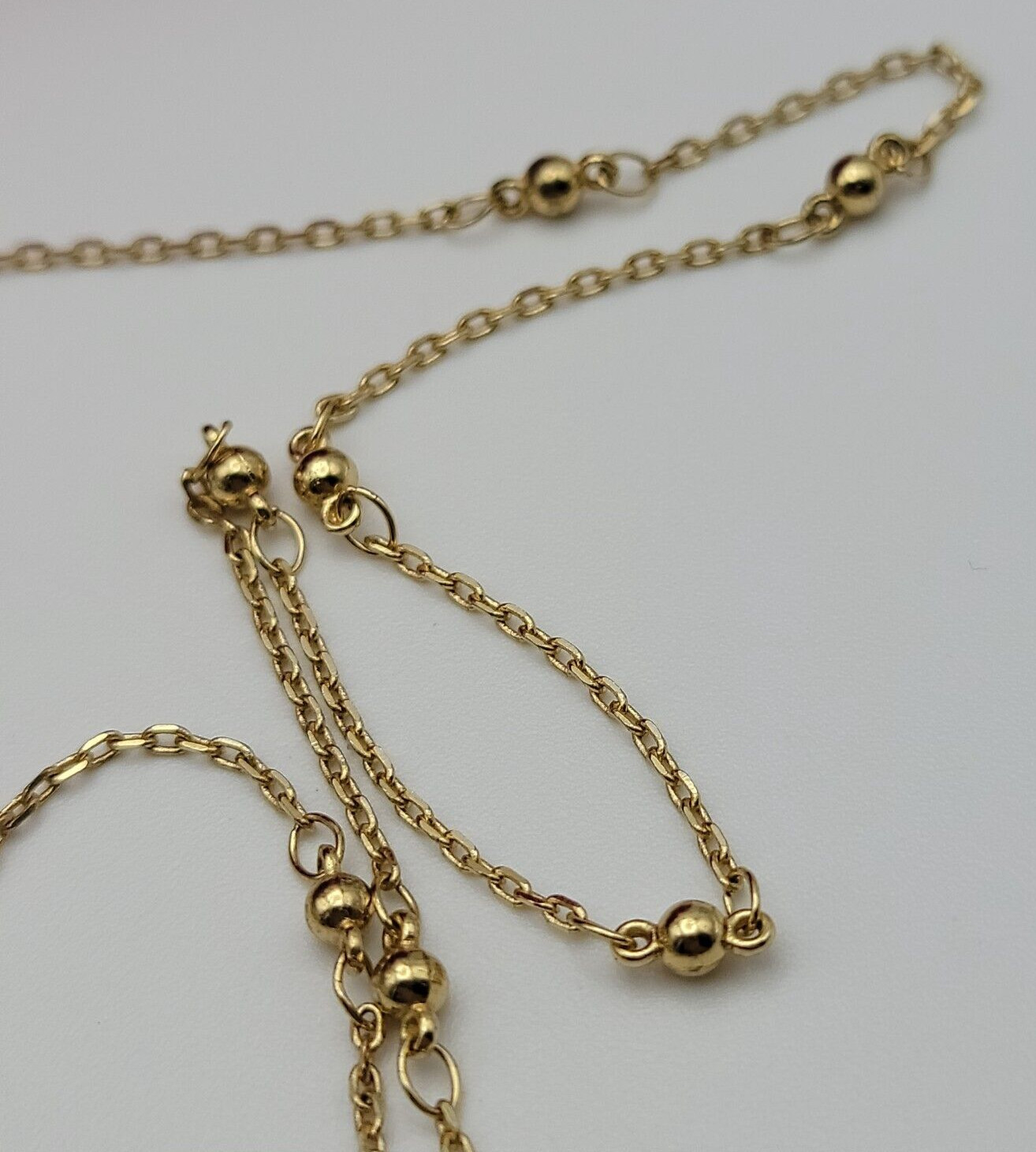 Gold Tone Half Moon Druzy Crystal Necklace 35″ Continuous Strand Signed NR