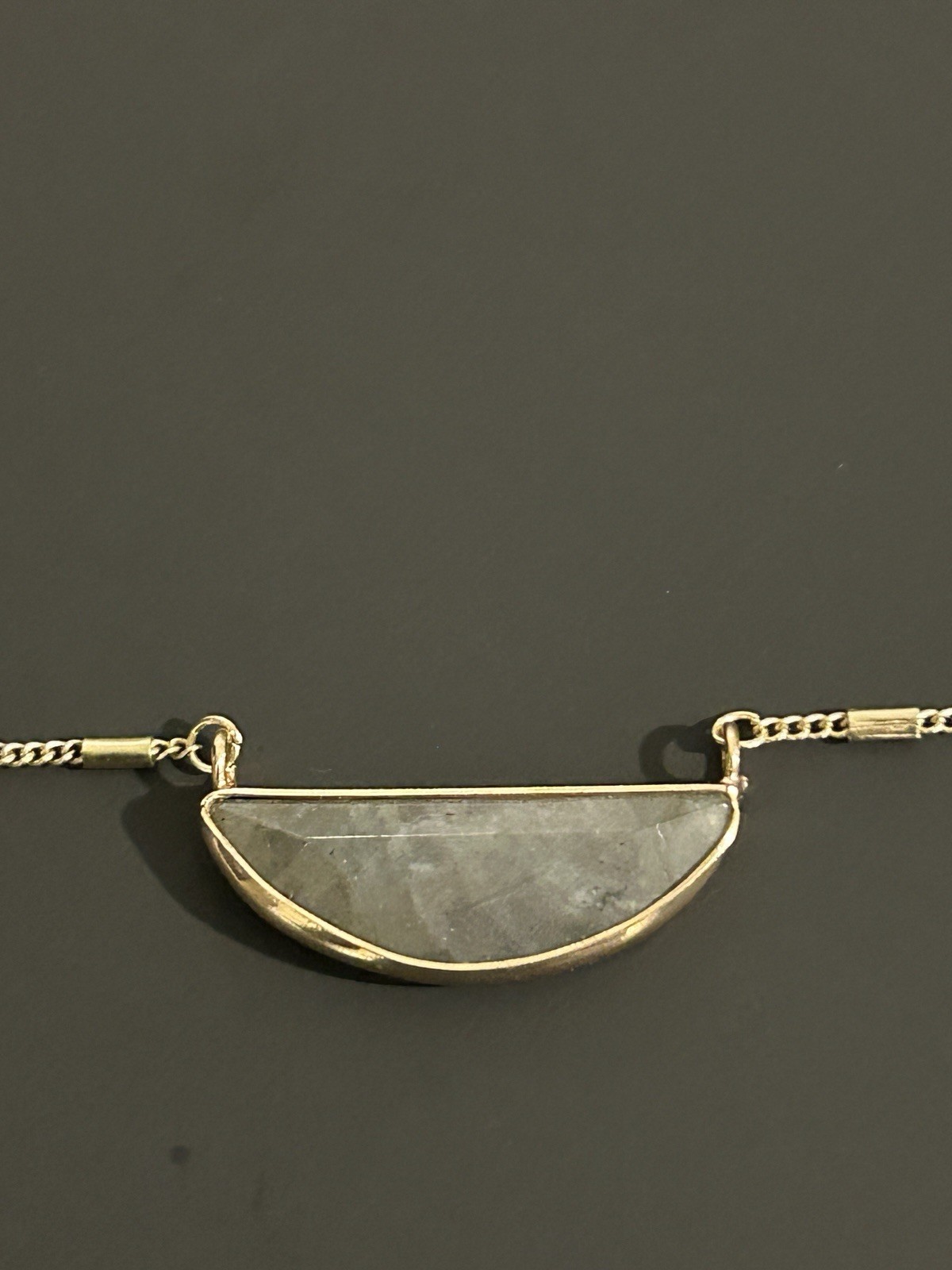 Half Circle Stone Gold Tone Chain Pendant Necklace Adjustable 17-20”