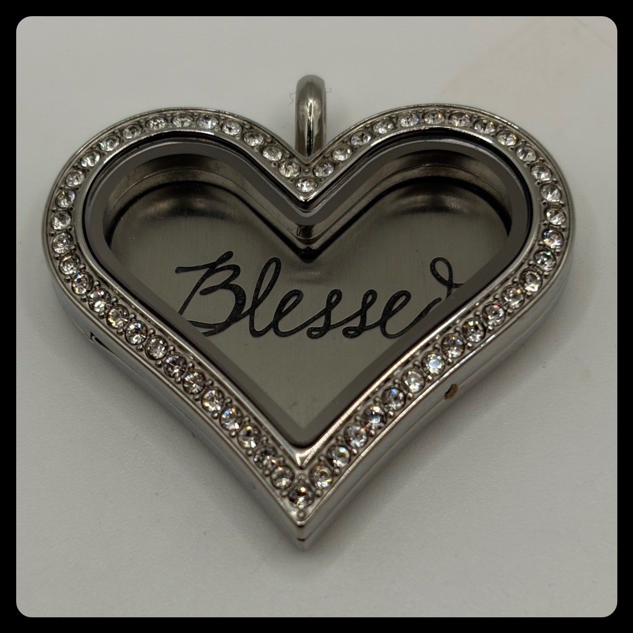 Origami Owl Heart Locket Pendant Womens Small Silver Blessed Crystal Magnetic