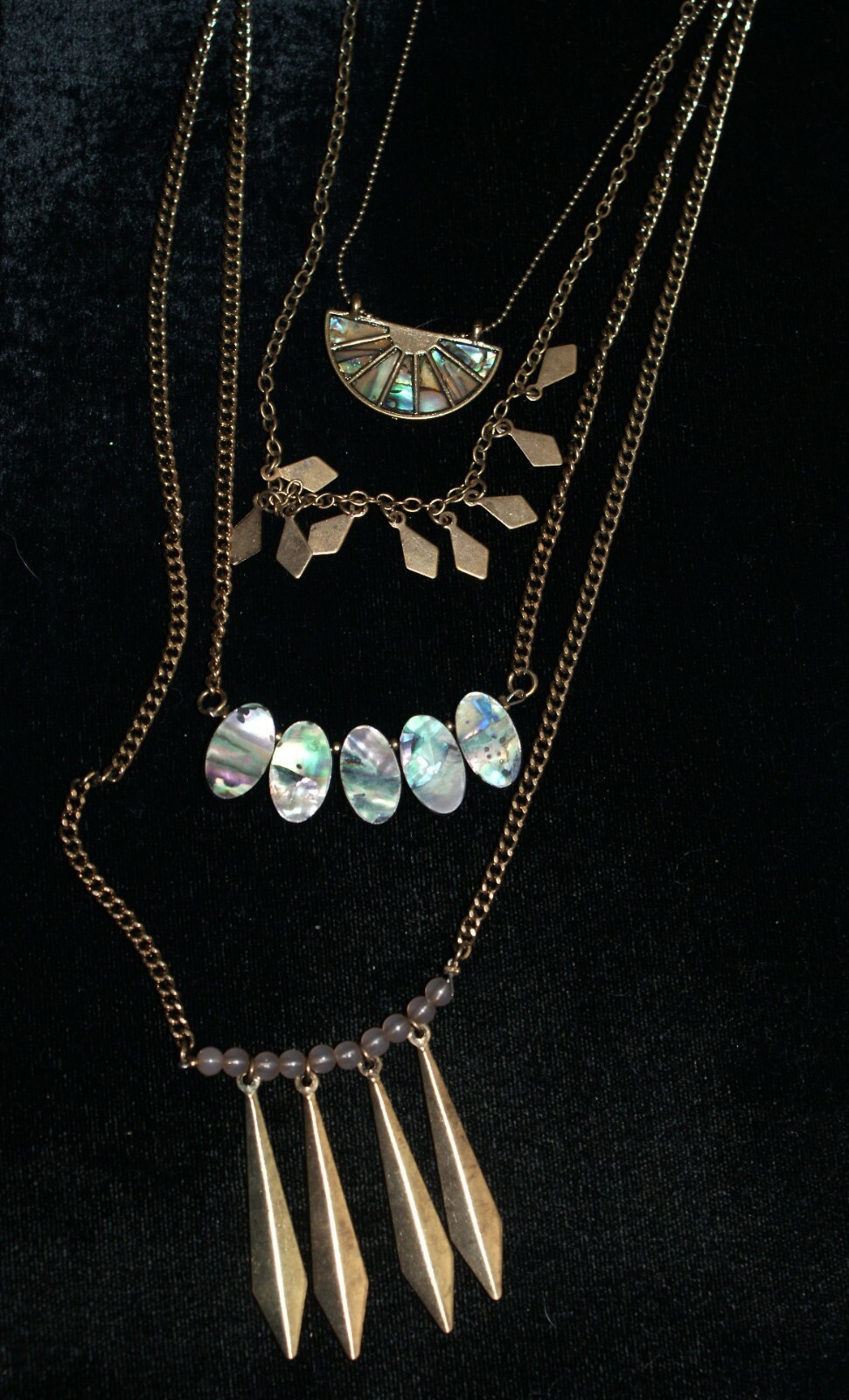 Women’s Fashion Jewelry Necklace A.N.A. Multi Chain Shell & Beads Gold Tone NEW