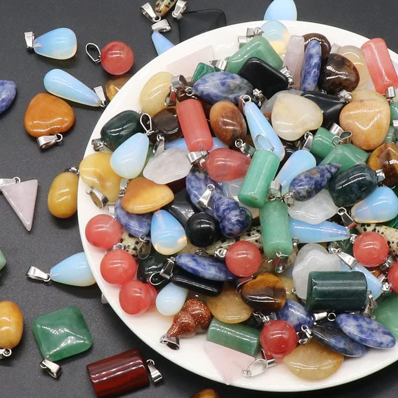 Natural Stone Pendants Multi Shape Color Random Crystal Agate Stone Charms for J