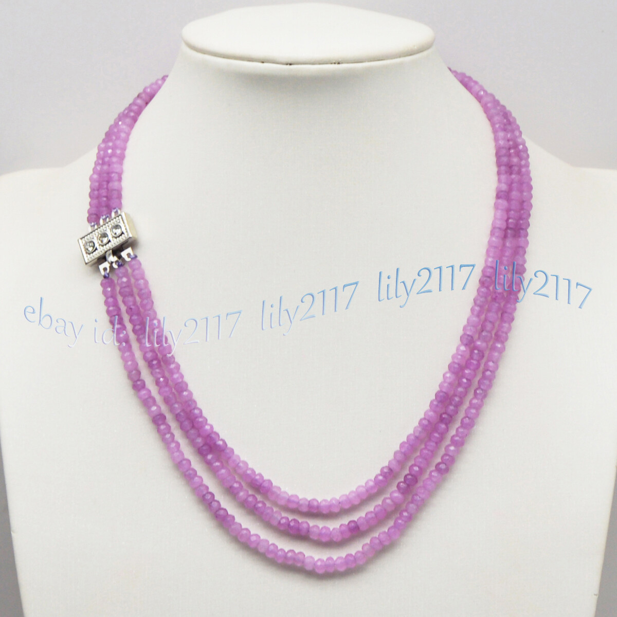 3 Rows 2x4mm Purple Alexandrite Faceted Gemstone Roundel Beads Necklace 17-19”