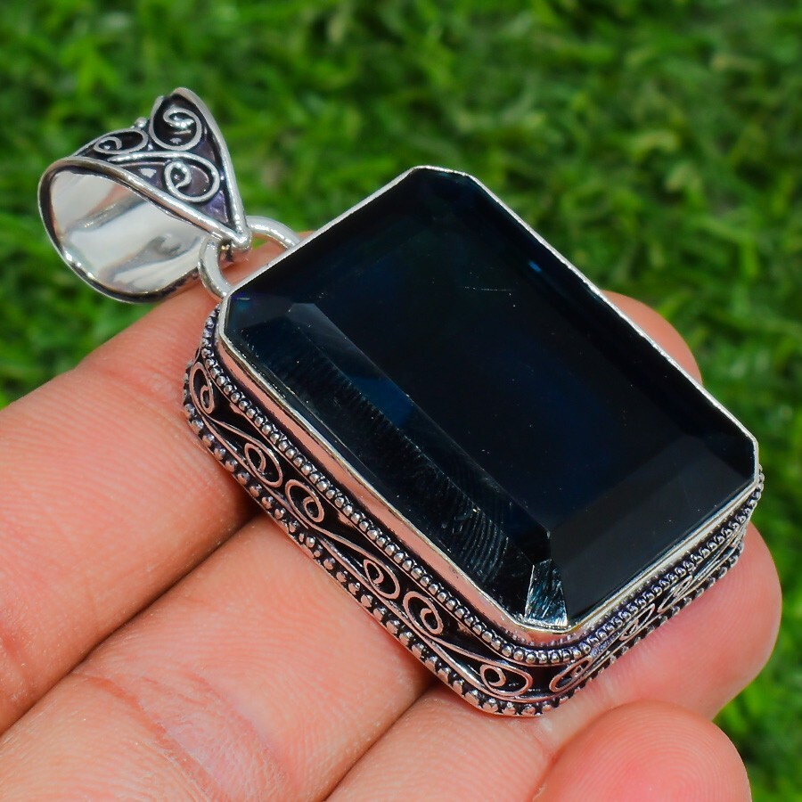 Tanzanite Gemstone Handmade 925 Sterling Silver Jewelry Baguette Cut Pendant