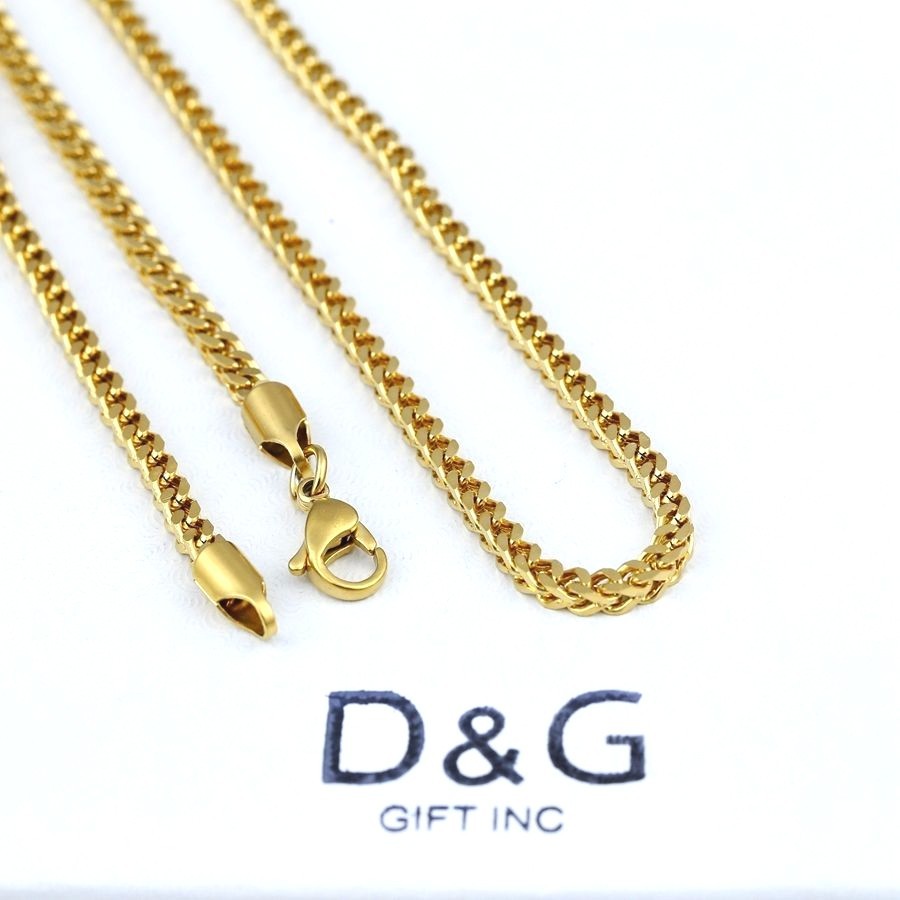 DG Men’s Stainless Steel 24″x 3mm Franco Chain Necklace Gold plated Unisex + Box