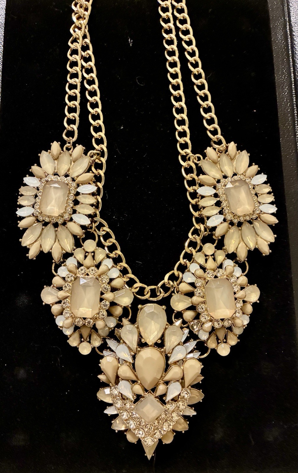 J Crew Cream Floral Cluster Statement Necklace Gold Tone Bib Necklace Rhinestone