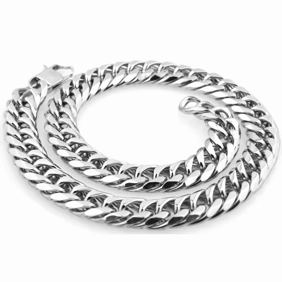 9-21mm Heavy Strong Men’s Stainless Steel Curb Cuban Link Chain Necklace