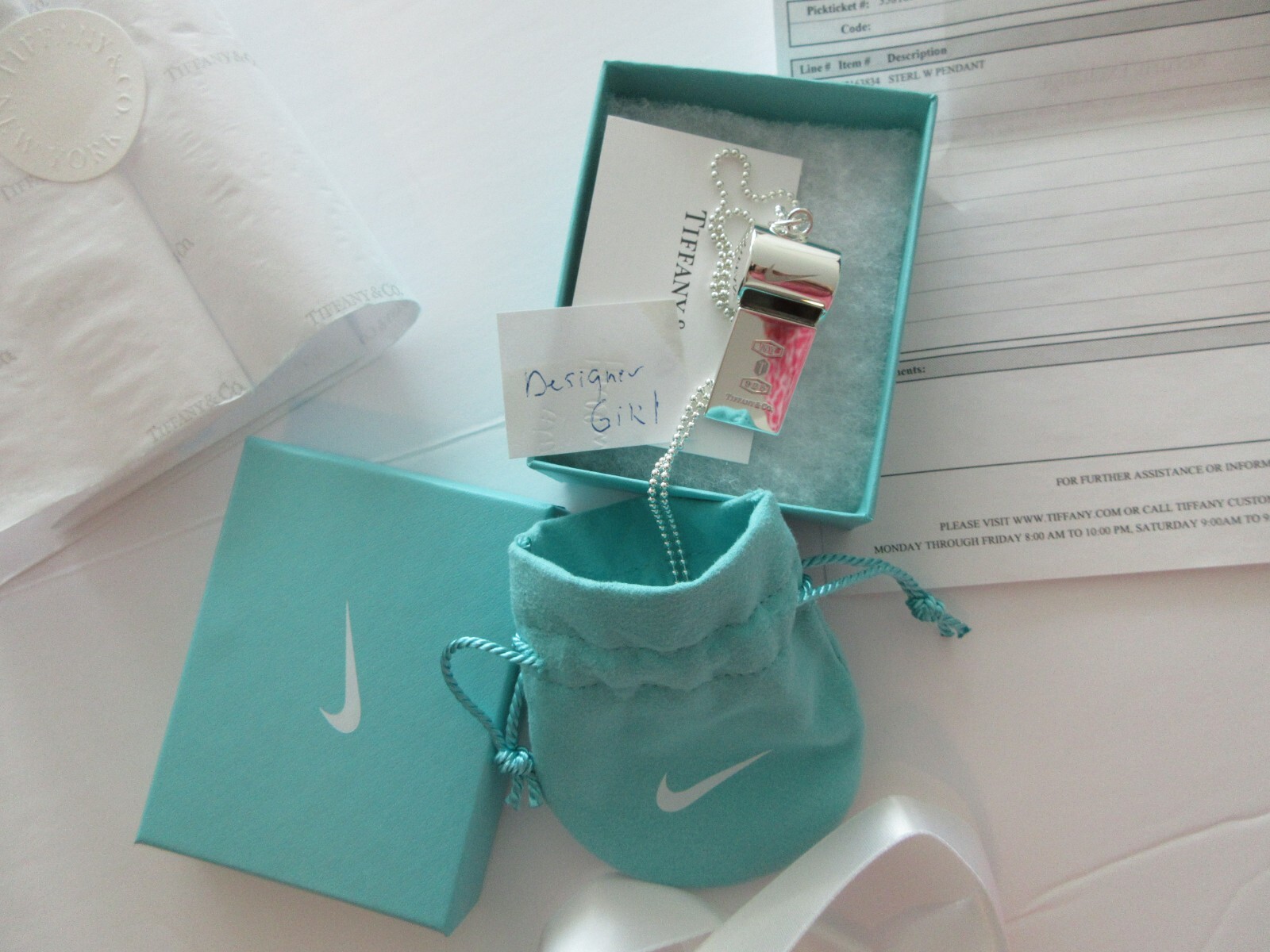 Tiffany and Co. X Nike Collab Sterling Silver Whistle Pendant necklace NEW