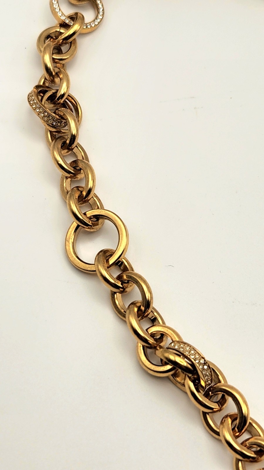 Michael Kors Gold Tone 26″ Rolo Link Necklace Crystal Pave Toggle Statement