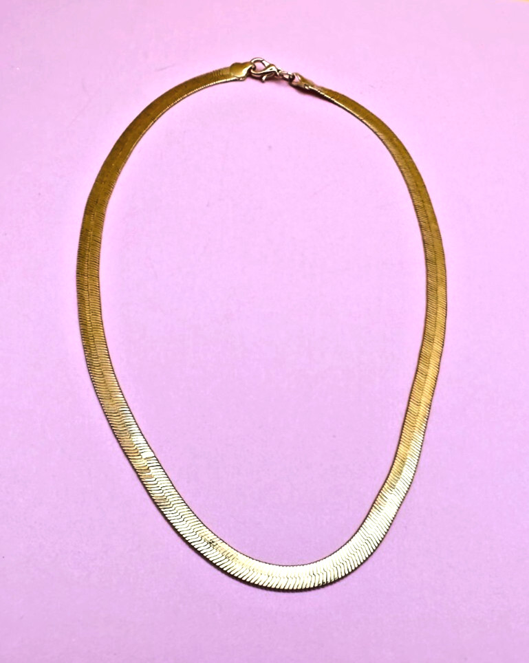 Gold Tone Flat Herringbone Necklace Vintage