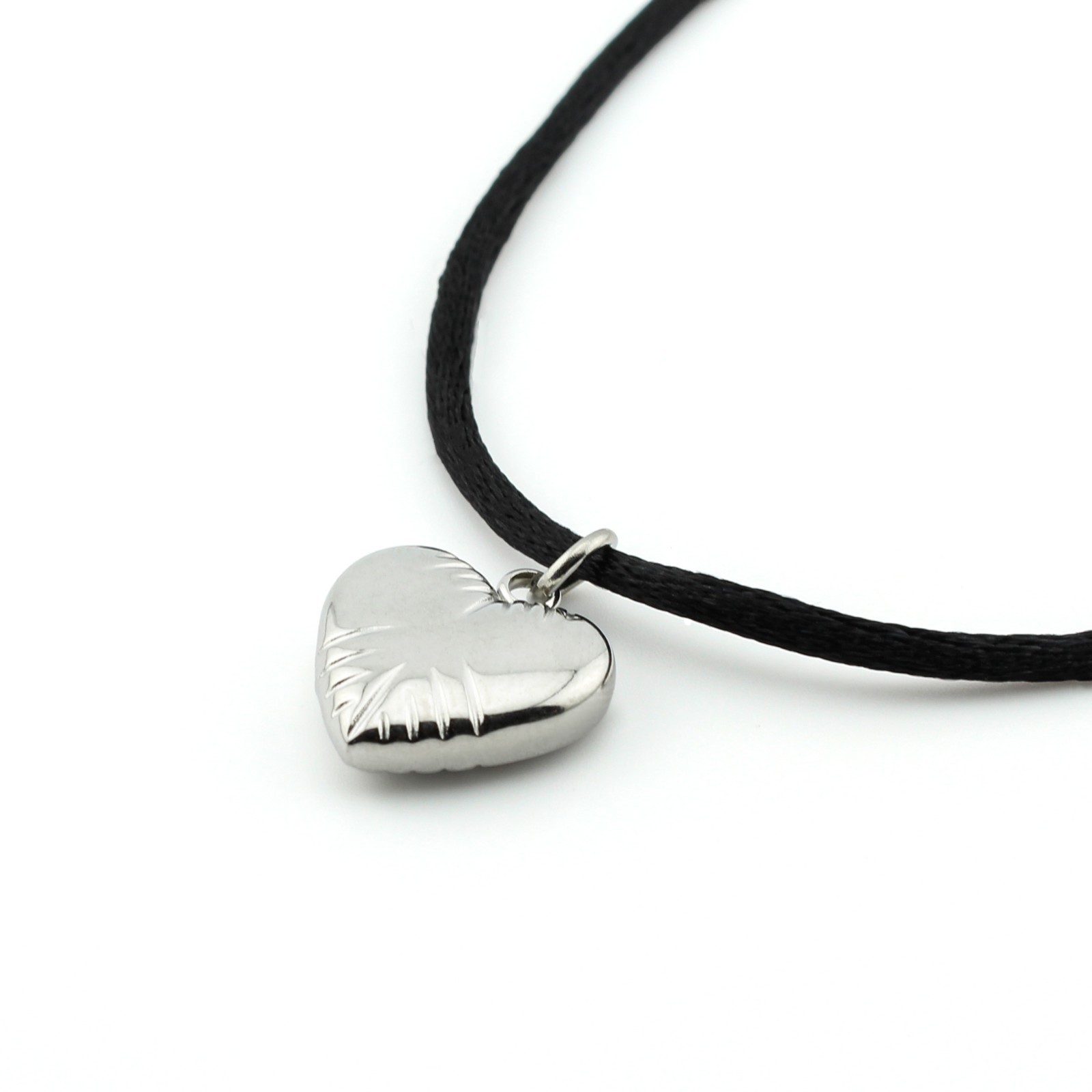 Stainless Steel Heart Pendant Necklace Satin Silk Cord 16-30″ Women Girls Gift
