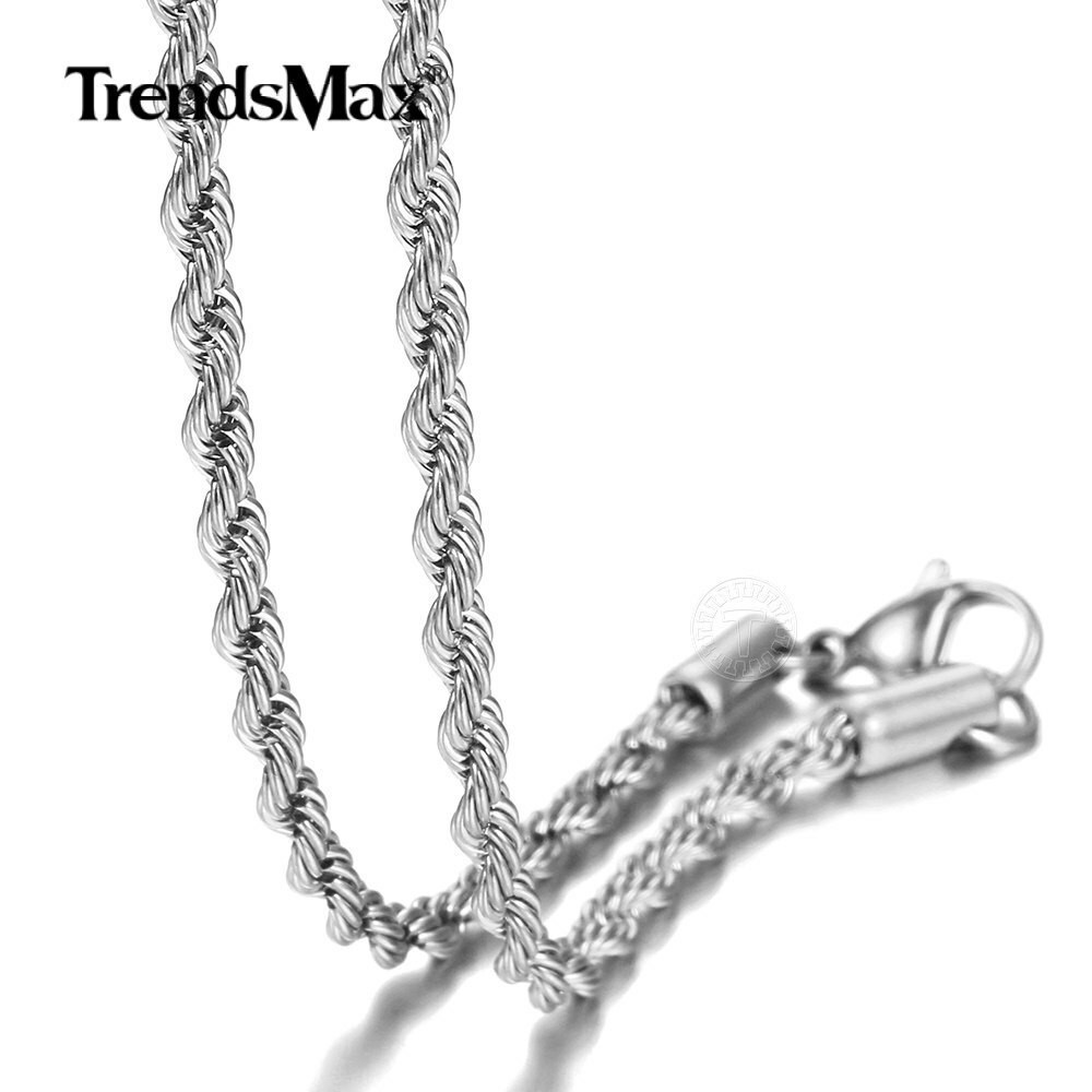 3-7MM Gold Plated Stainless Steel Diamond Cut Twisted Rope Chain Necklace 16-32″