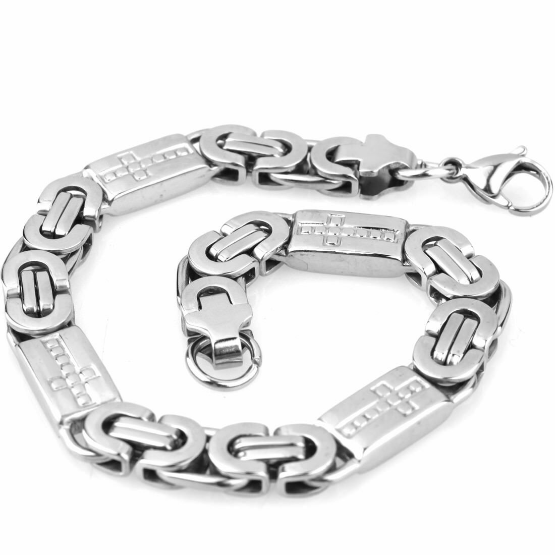 Men Women Silver Stainless Steel Byzantine Chain Necklace Bracelet Jewelry Set