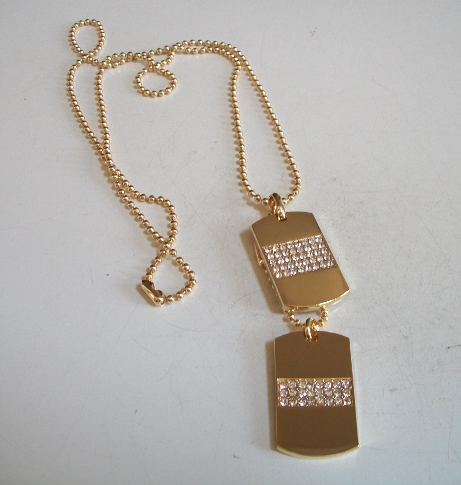 Men’s Bling Gold Plated Double Dog Tag Fashion Pendant 27″ Ball Chain Necklace