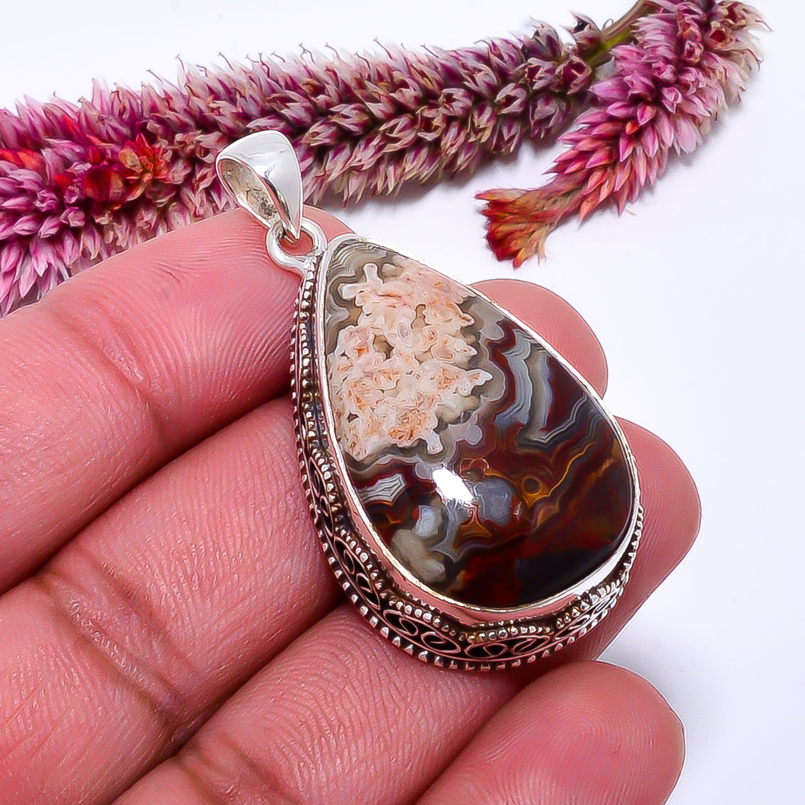 Crazy Lace Agate – Australia Fine Art 925 Sterling Silver Pendant 1.56″ P7114261