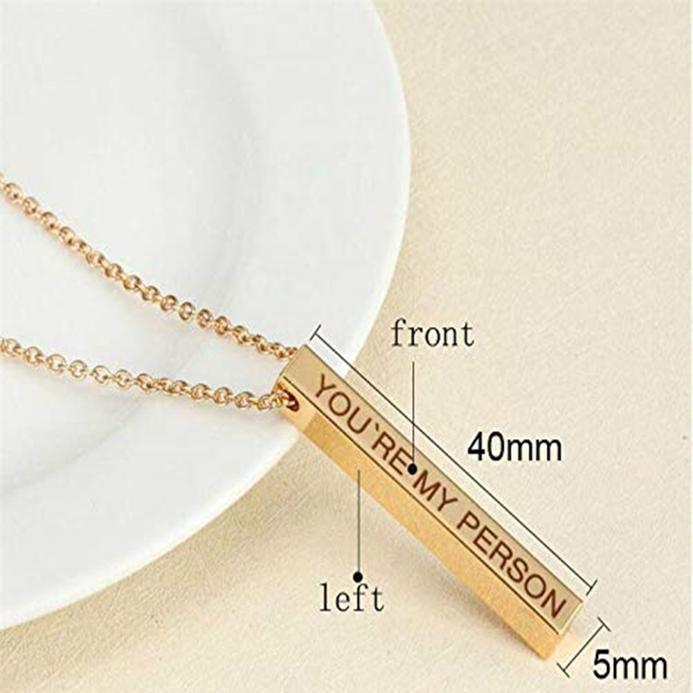 Personalized 4 Sided Vertical Bar Necklace Custom Text Engraved 3D Bar Pendant