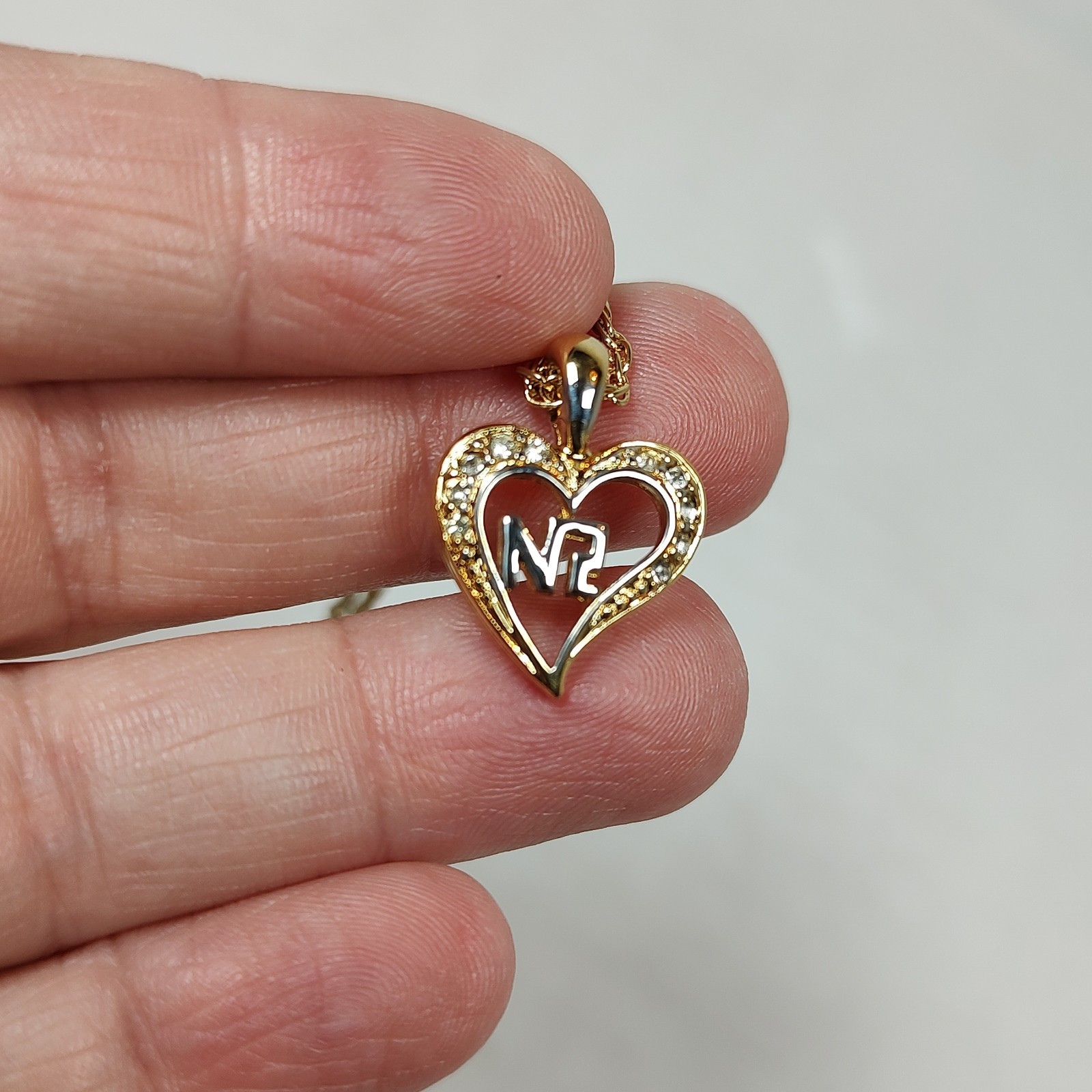 Gold Tone Metal Clear Colorless Stones Heart Pendant Necklace 14.75″ – 16.75″
