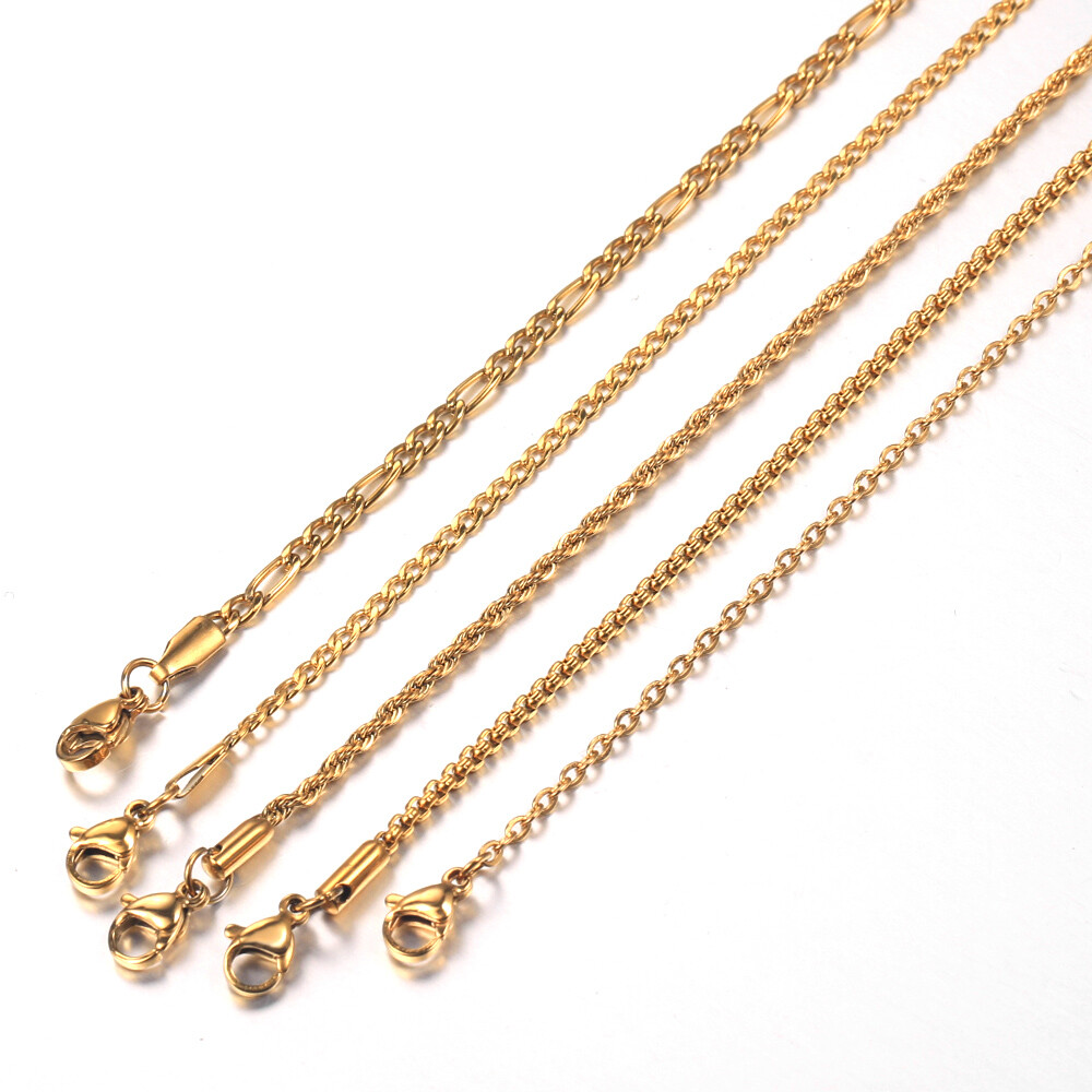2 mm/3mm Men Women Chain Necklace Gold Stainless Steel Curb Figaro Box Rope