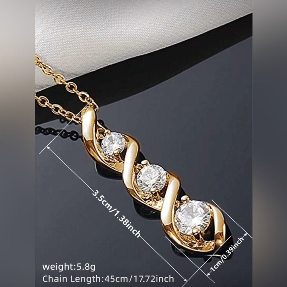 Gold Tone Cubic Zirconia Pendant Necklace