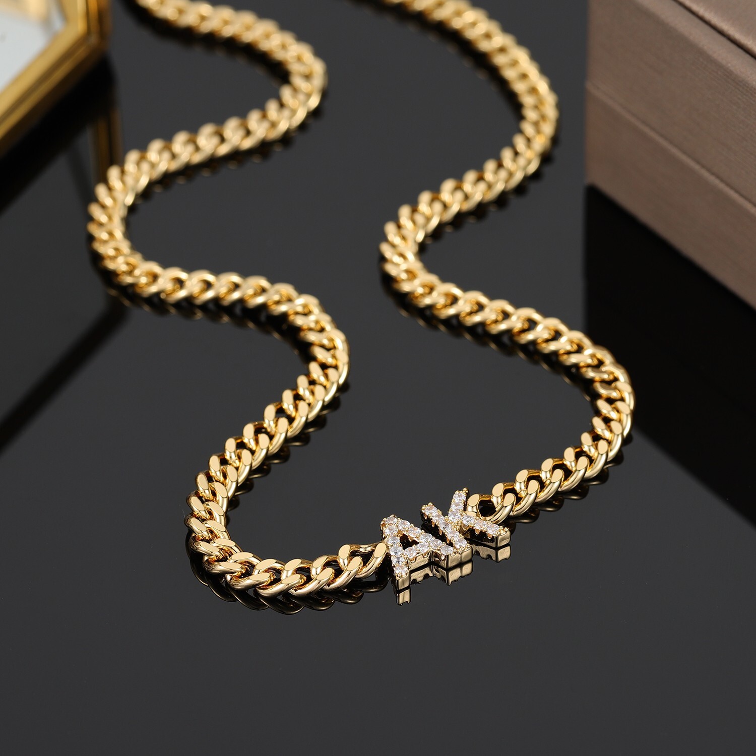 Custom Name Cubic Zirconia Letters Necklace Cuban Chain Jewelry Stainless Steel