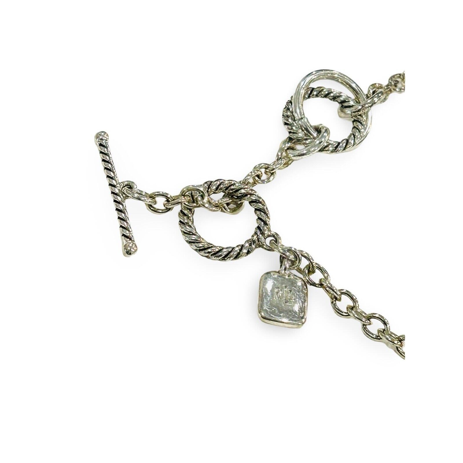 Ralph Lauren Fashion Necklace Oval Links & Rings Metallic Silver Collar Size 17”
