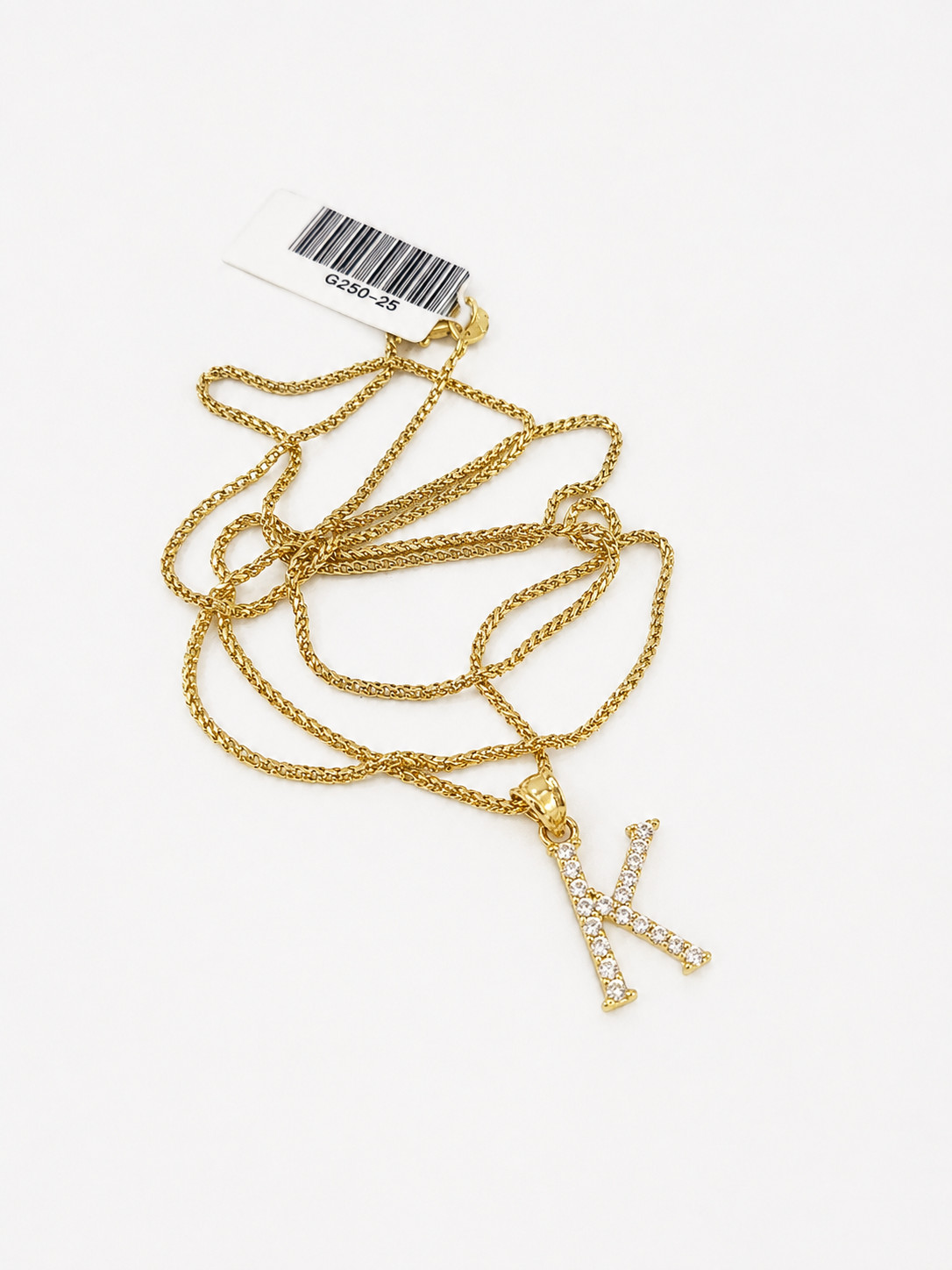 10K Gold Solid Franco Chain K Initial CZ Stone Pendant Set 1mm 16 18 20 22 Women