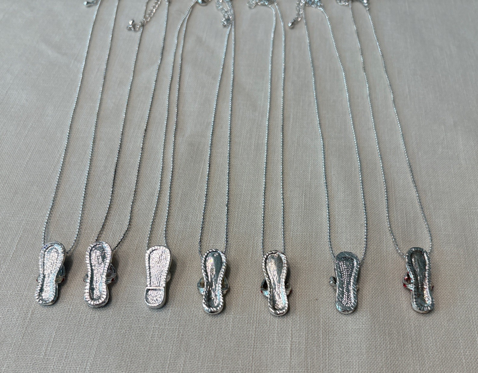 Silver Tone Rhinestone Flip Flop Necklaces Lot of 7 NEW in Lovely Gift Bags