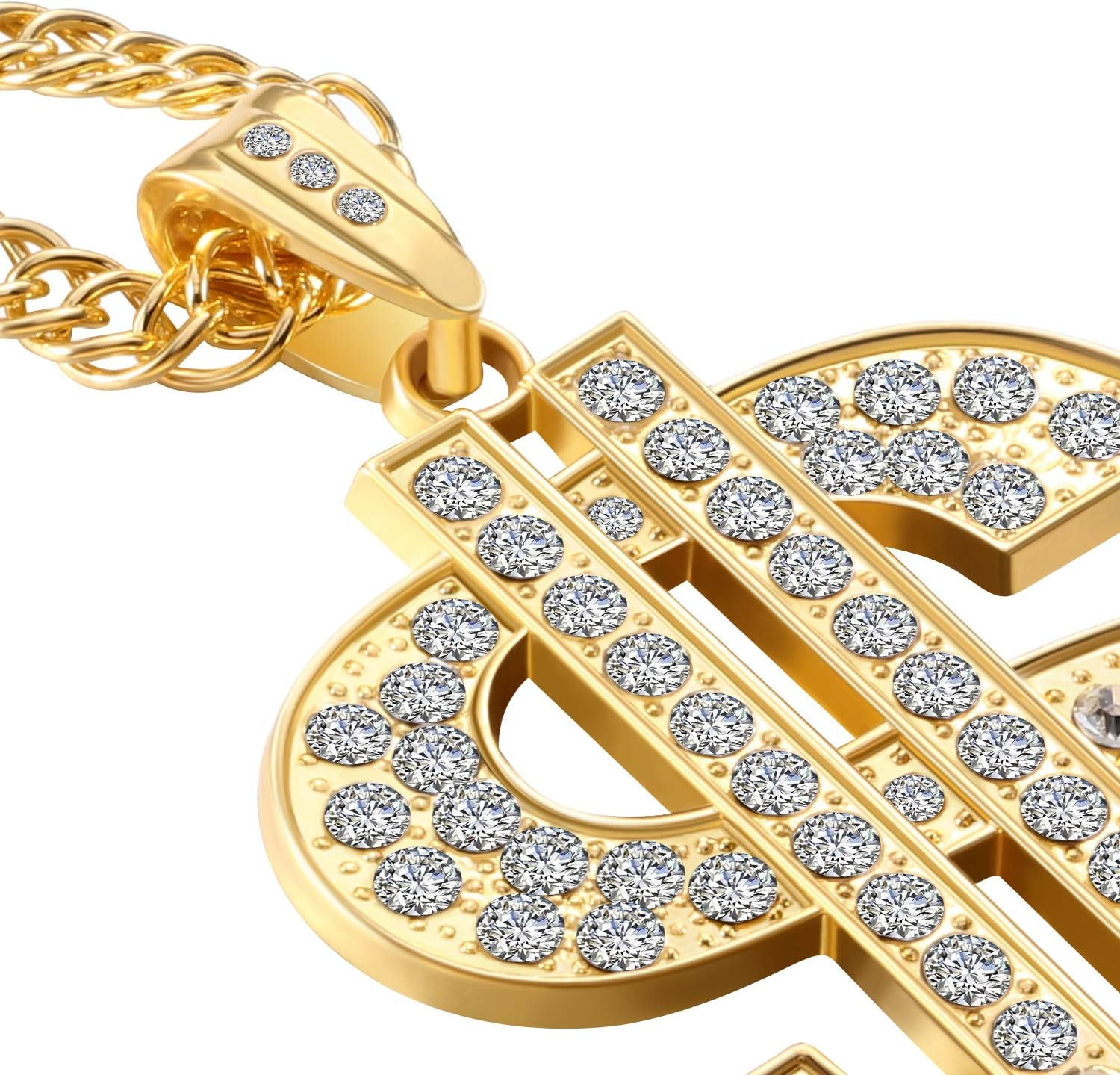 2 Pieces Plated Chain for Men with Dollar Sign Pendant Necklace, Hip Hop Dollar