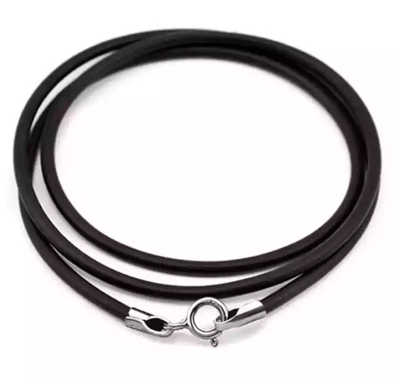 925 Sterling Silver Black 2mm Round Rubber Cord Chain Pendant Necklace 16/18/20″