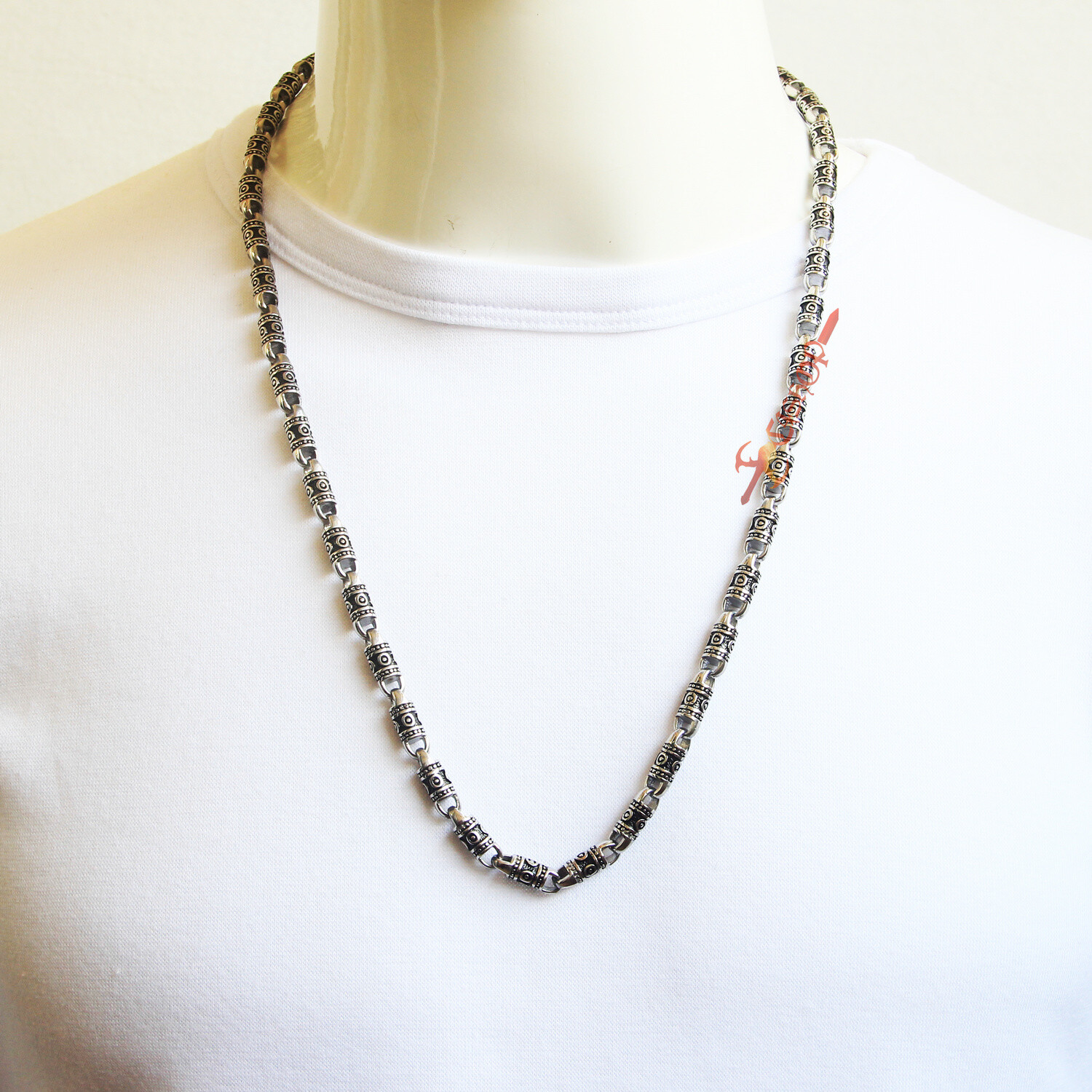 Retro Silver Stainless Steel Tibetan Tribal Totem Chain Necklace Men’s Women’s