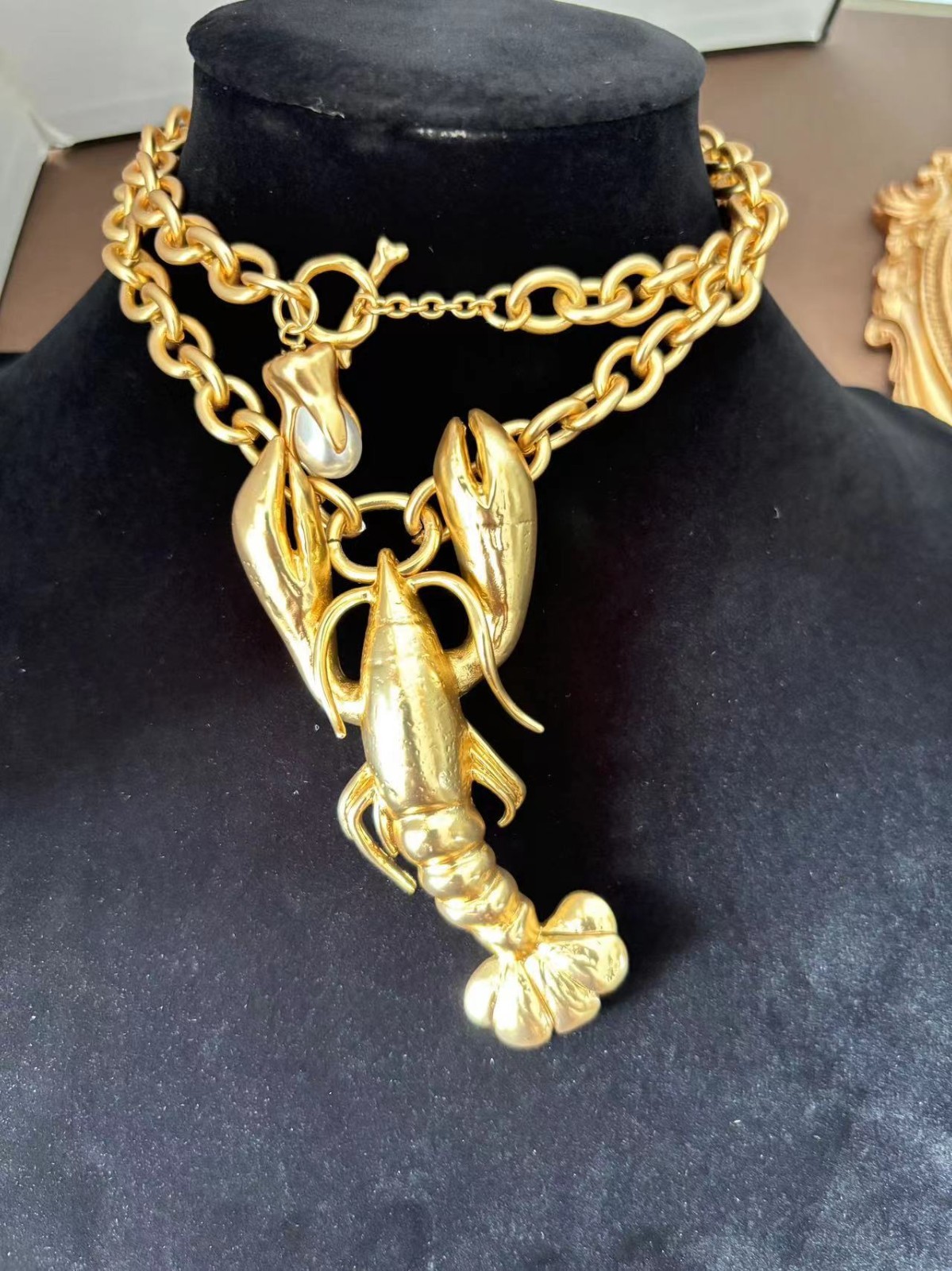 Schiaparelli Women Fashion 18K Gold Grand Lobster Necklace Pendant