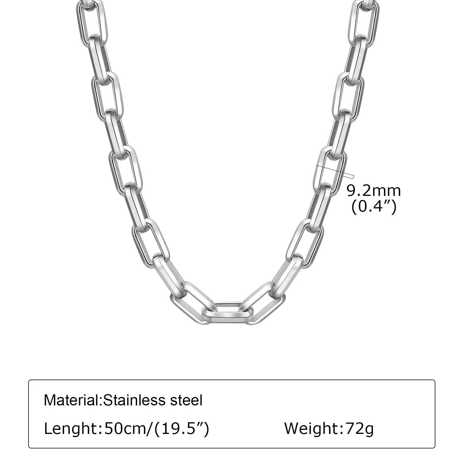 Rectangle Chunky Square Chain Necklace Stainless Steel 50/55/60 cm Men Boys