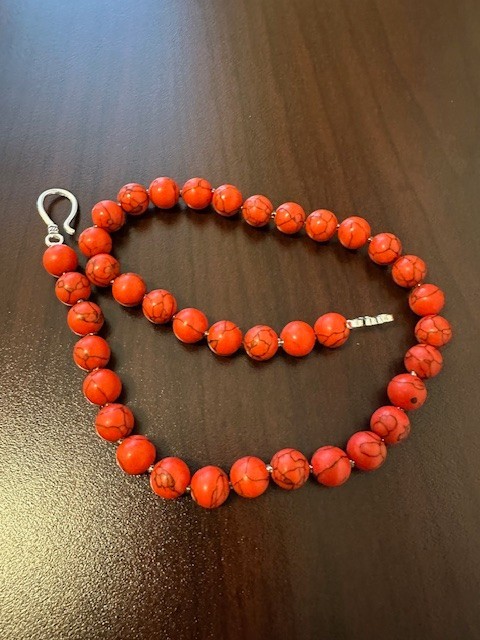 Red Turquoise Round 10mm Gemstone Beads 17″ Beautiful Bright Necklace.