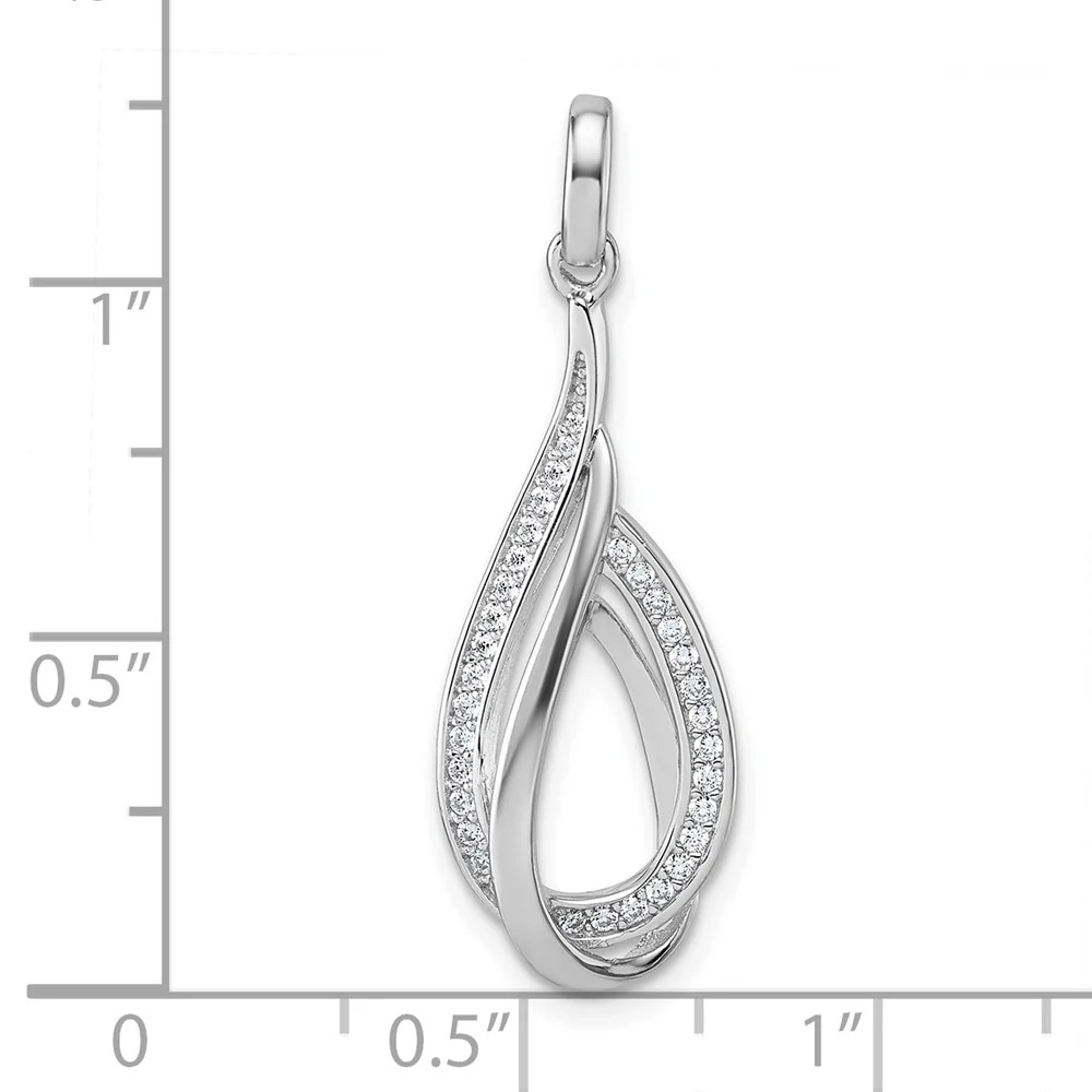 Sterling Silver Rhodium-Plated CZ Polished Tear Drop Pendant